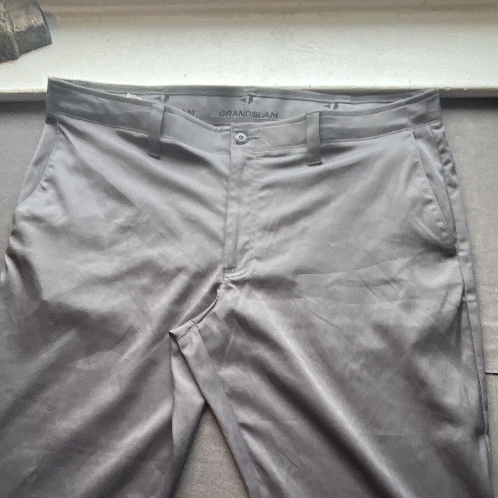 Grand Slam Men’s Golf Khaki Pants Gray 38x30 Stretch Flat Front Pockets